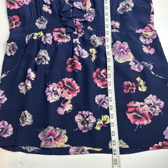 Rebecca Taylor 100% Silk Dress Women's Size 12 Floral Navy Blue Pockets - Picture 6 of 11